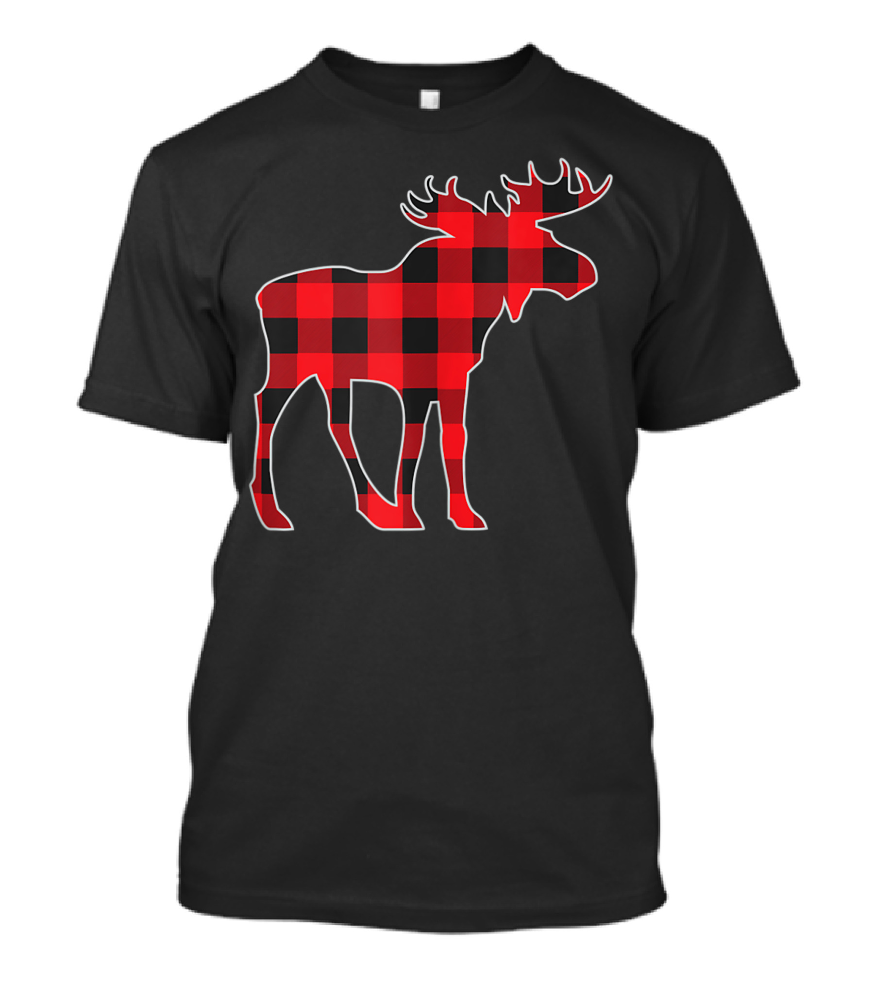 Moose Elk Buffalo Check Plaid Lumberjack Christmas T-Shirt