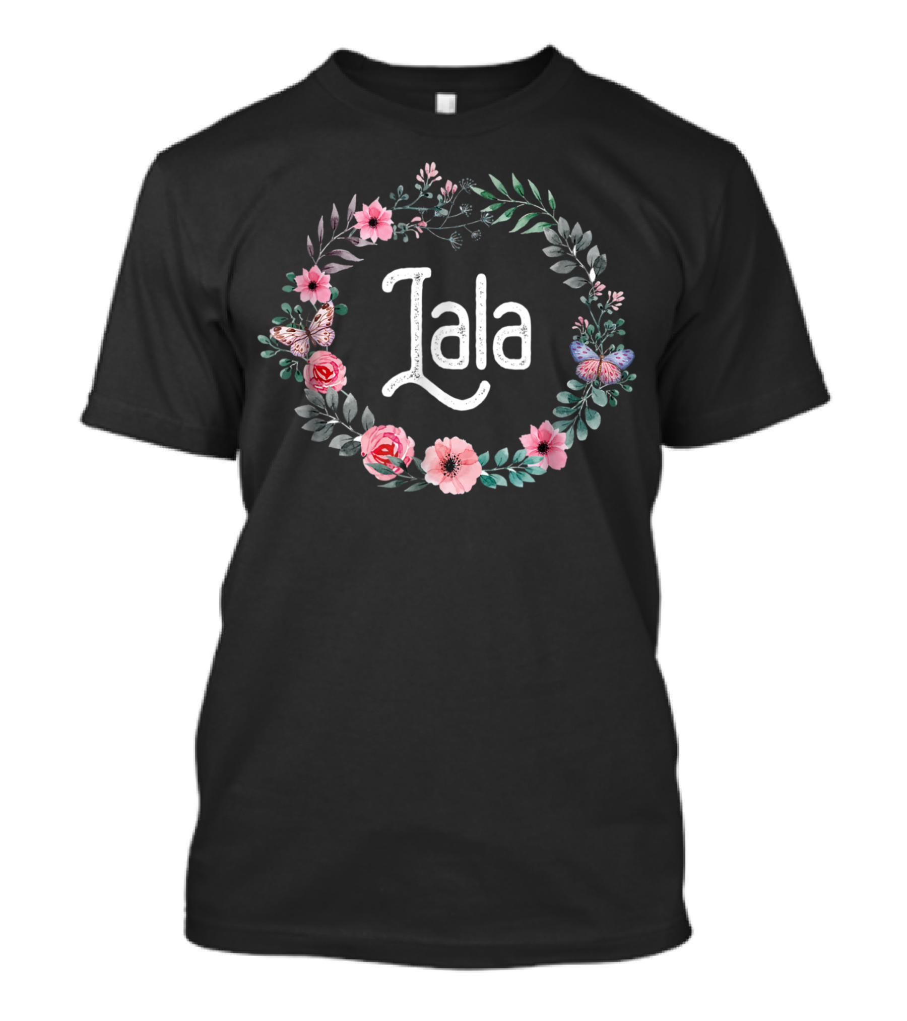 Mothers Day For Grandma Floral Lala Butterfly Wreath T-Shirt