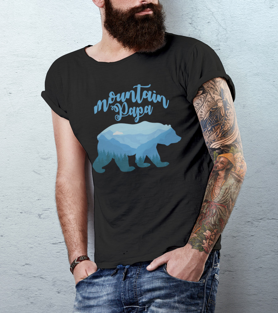 Mountain Papa Bear Blue Forest Landscape T-Shirt