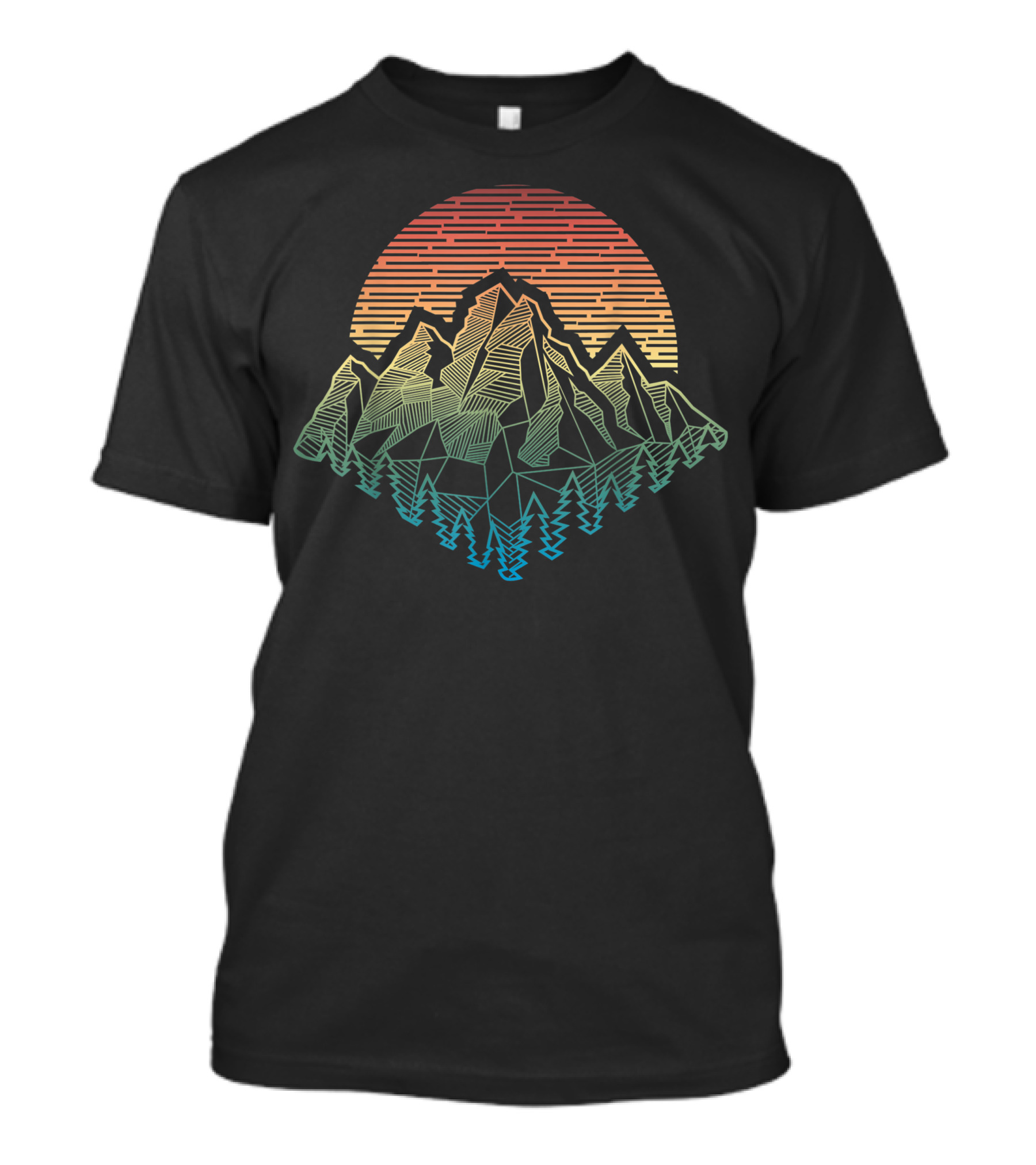 Mountains Geometry Outdoor Camping Hiking Sunset Geometric Forest T-Shirt