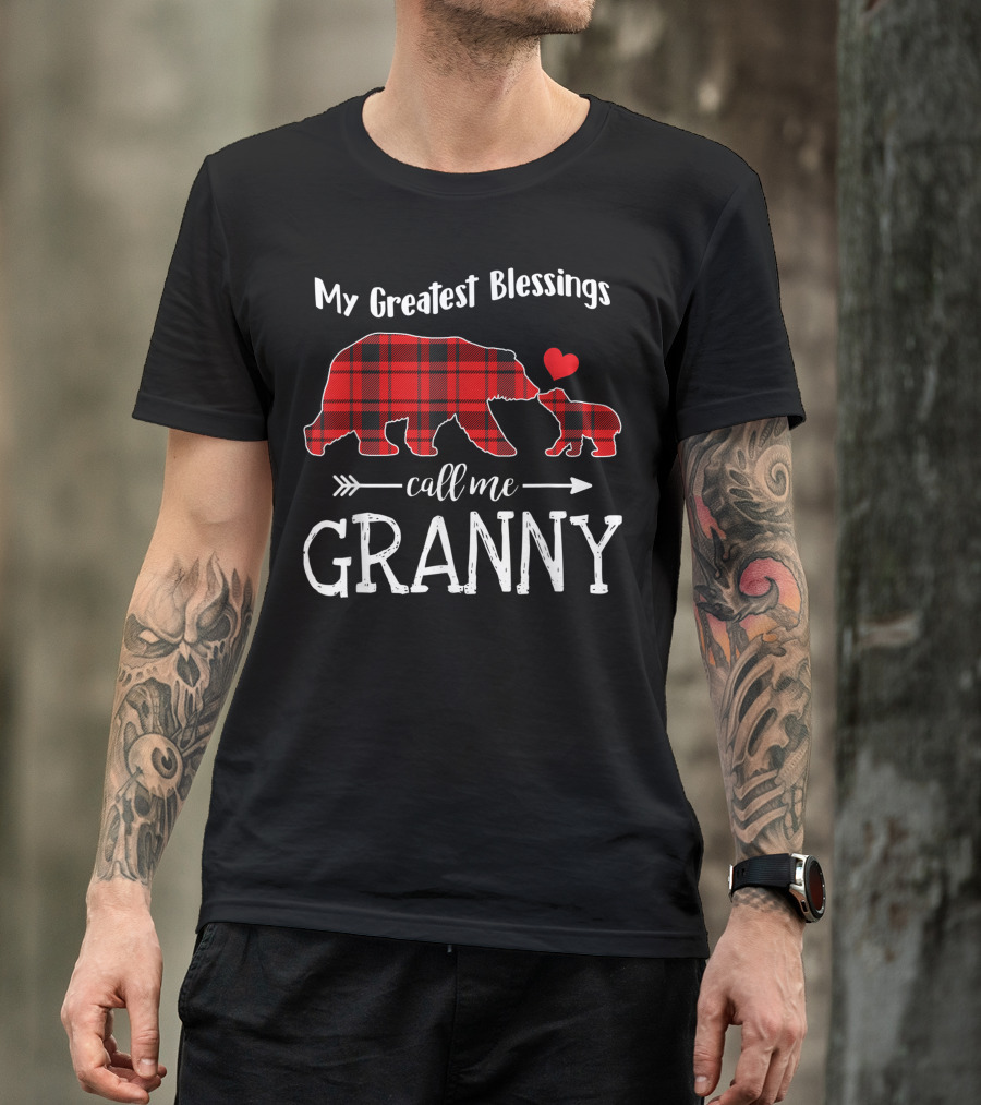 My Greatest Blessings Call Me Granny Bear Red Plaid Heart Arrow T-Shirt