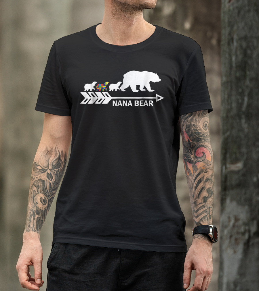 Nana Bear Autism Awareness Puzzle Piece Family Arrow T-Shirt
