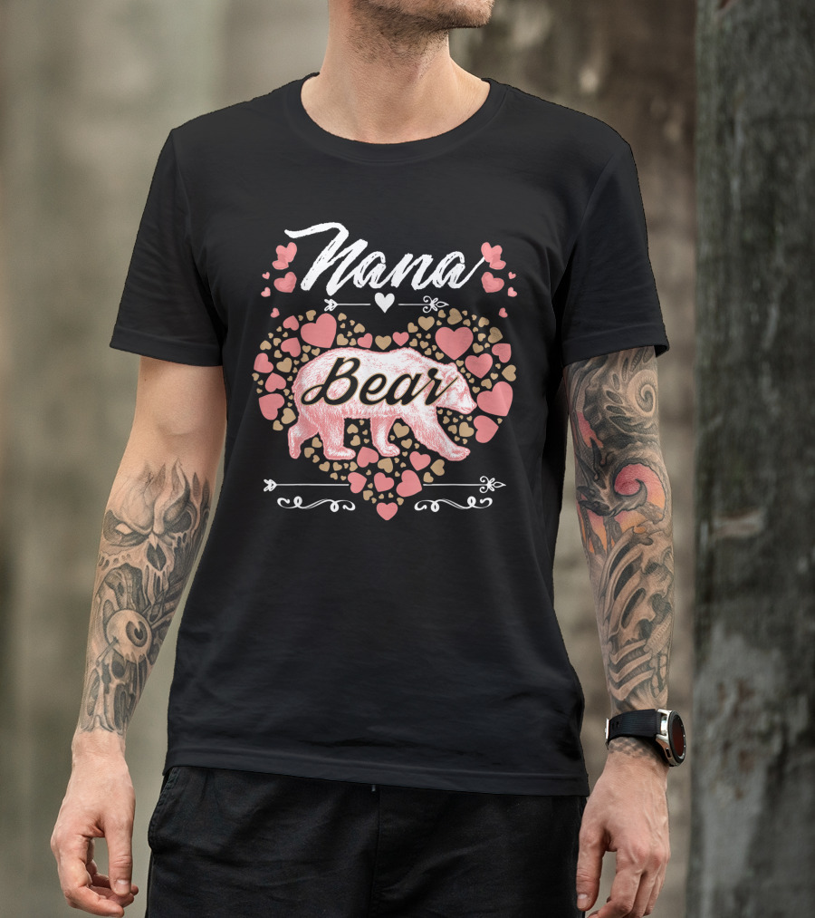 Nana Bear Heart Pattern Birthday T-Shirt