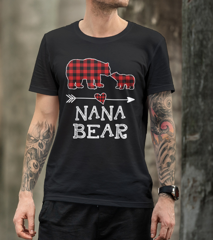 Nana Bear Red Plaid Buffalo Family Christmas T-Shirt
