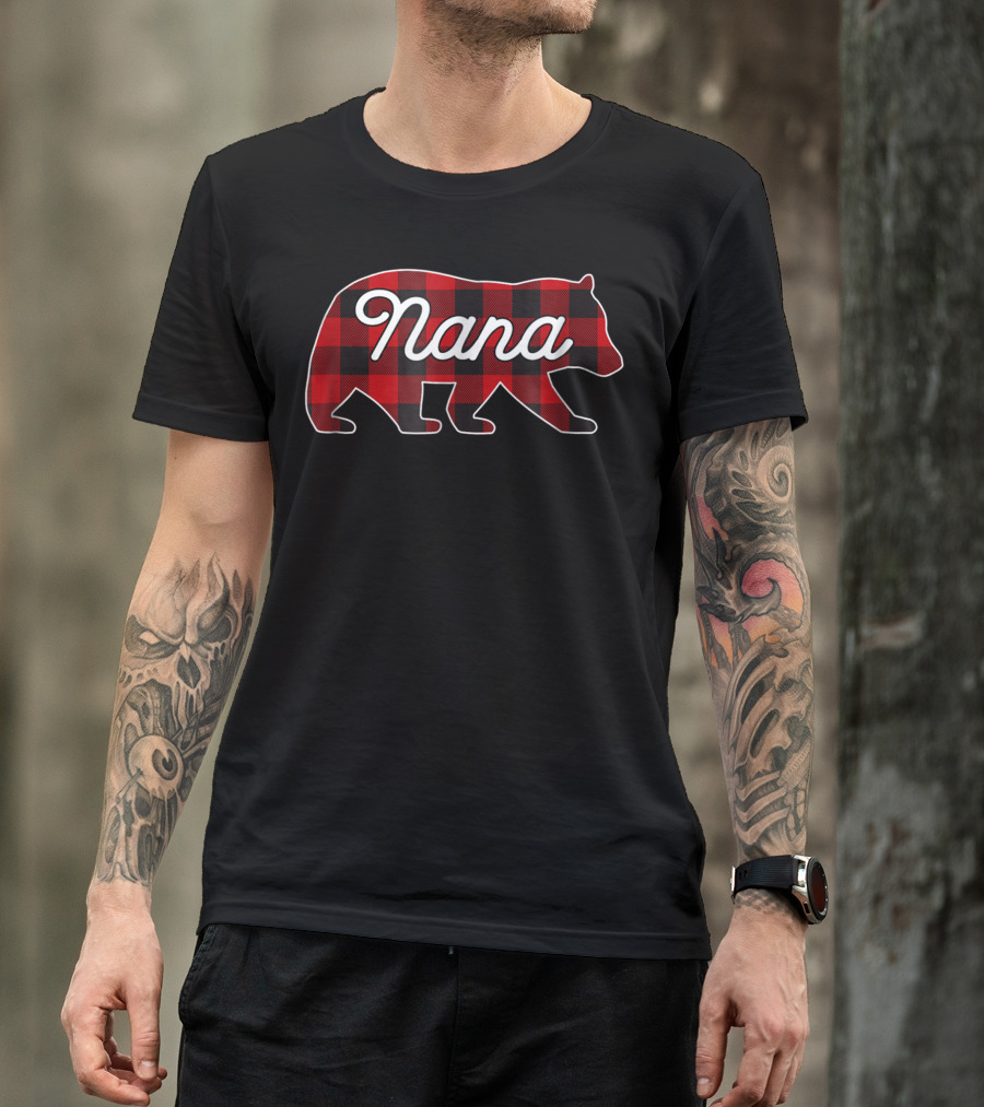 Nana Bear Red Buffalo Plaid Graphic With Bear T-Shirt