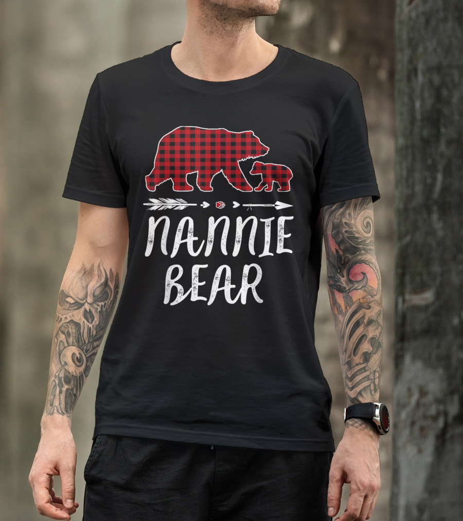 Nannie Bear Red Plaid Buffalo Family Arrows Christmas T-Shirt