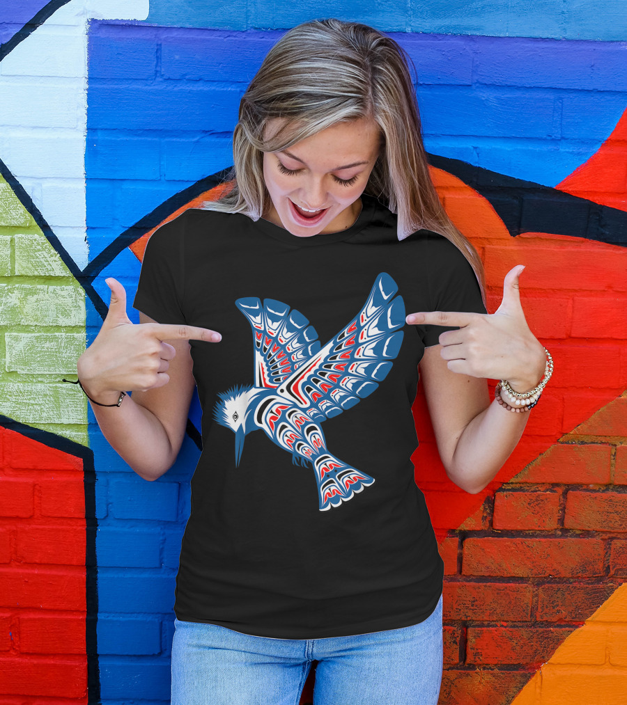 Native American Style Pacific Northwest Kingfisher Bird T-Shirt