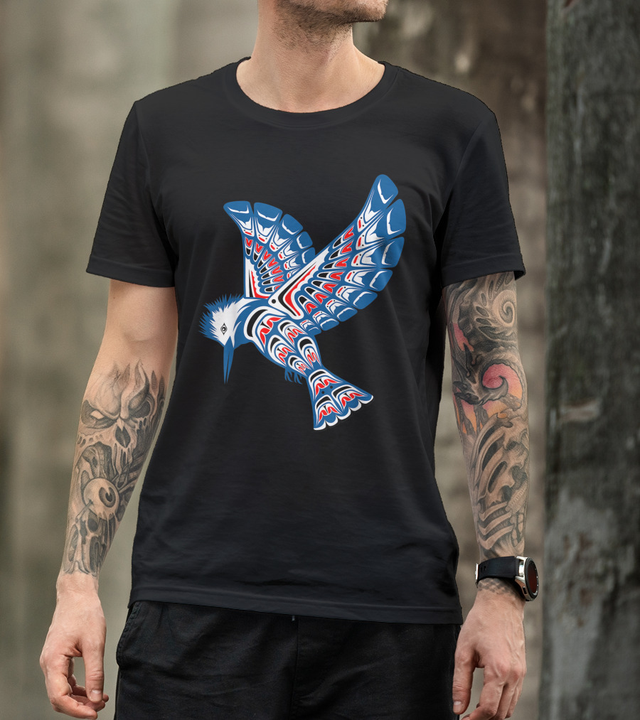 Native American Style Pacific Northwest Kingfisher Bird T-Shirt