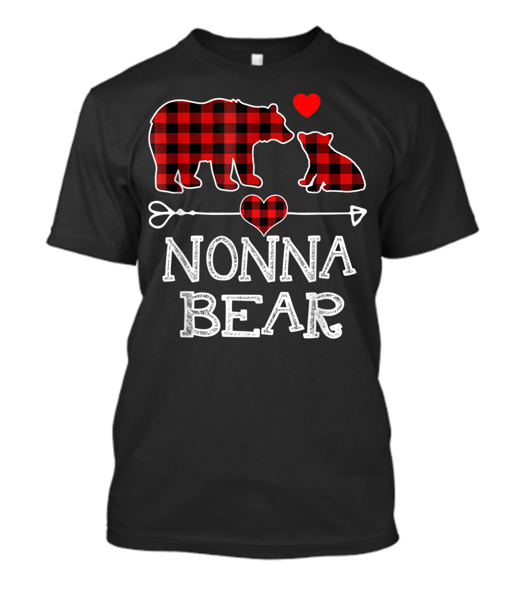 Nonna Bear Red Plaid Heart Buffalo Check Family Christmas T-Shirt