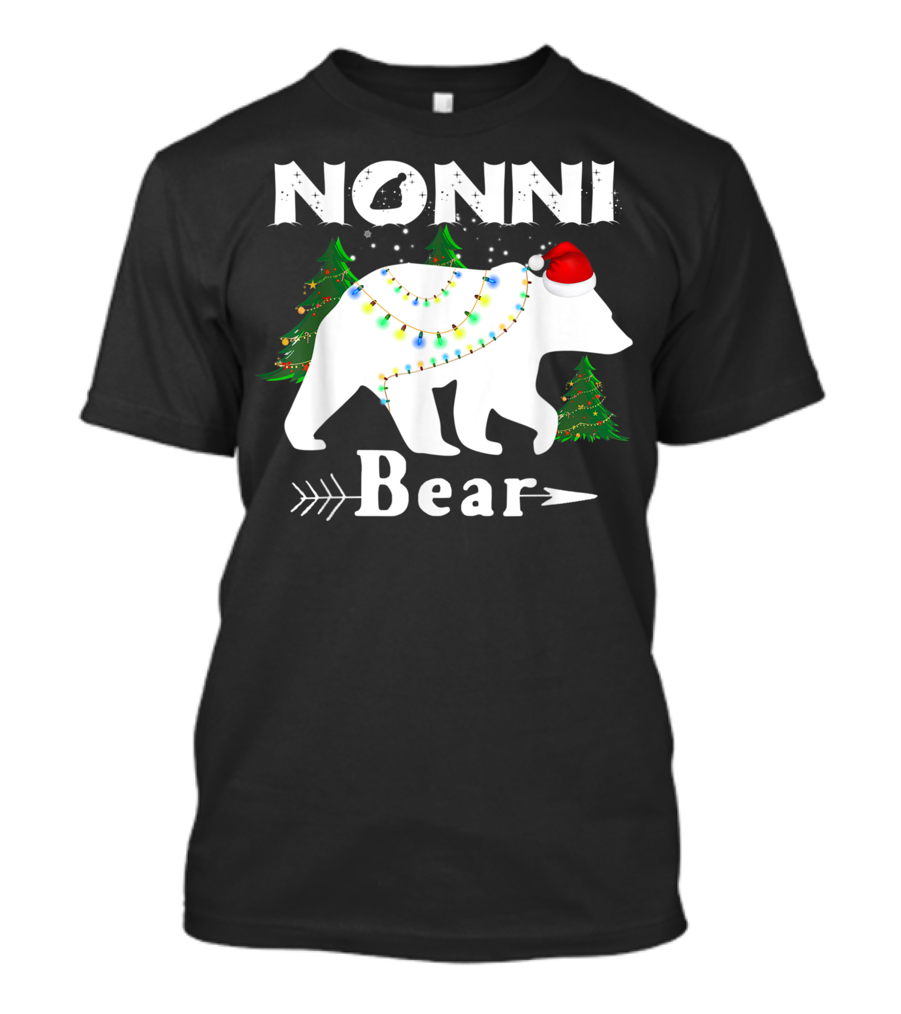 Nonni Bear Christmas Lights Santa Hat Trees T-Shirt
