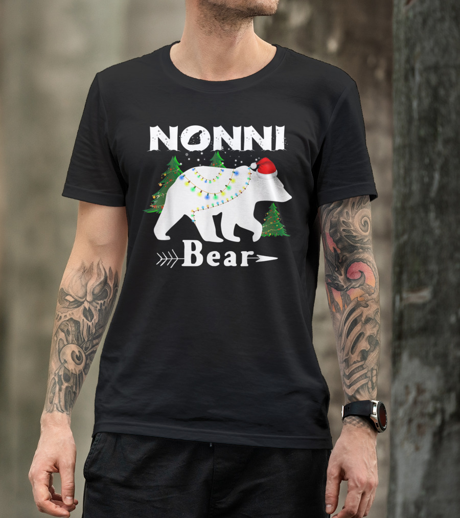 Nonni Bear Christmas Lights Santa Hat Trees T-Shirt