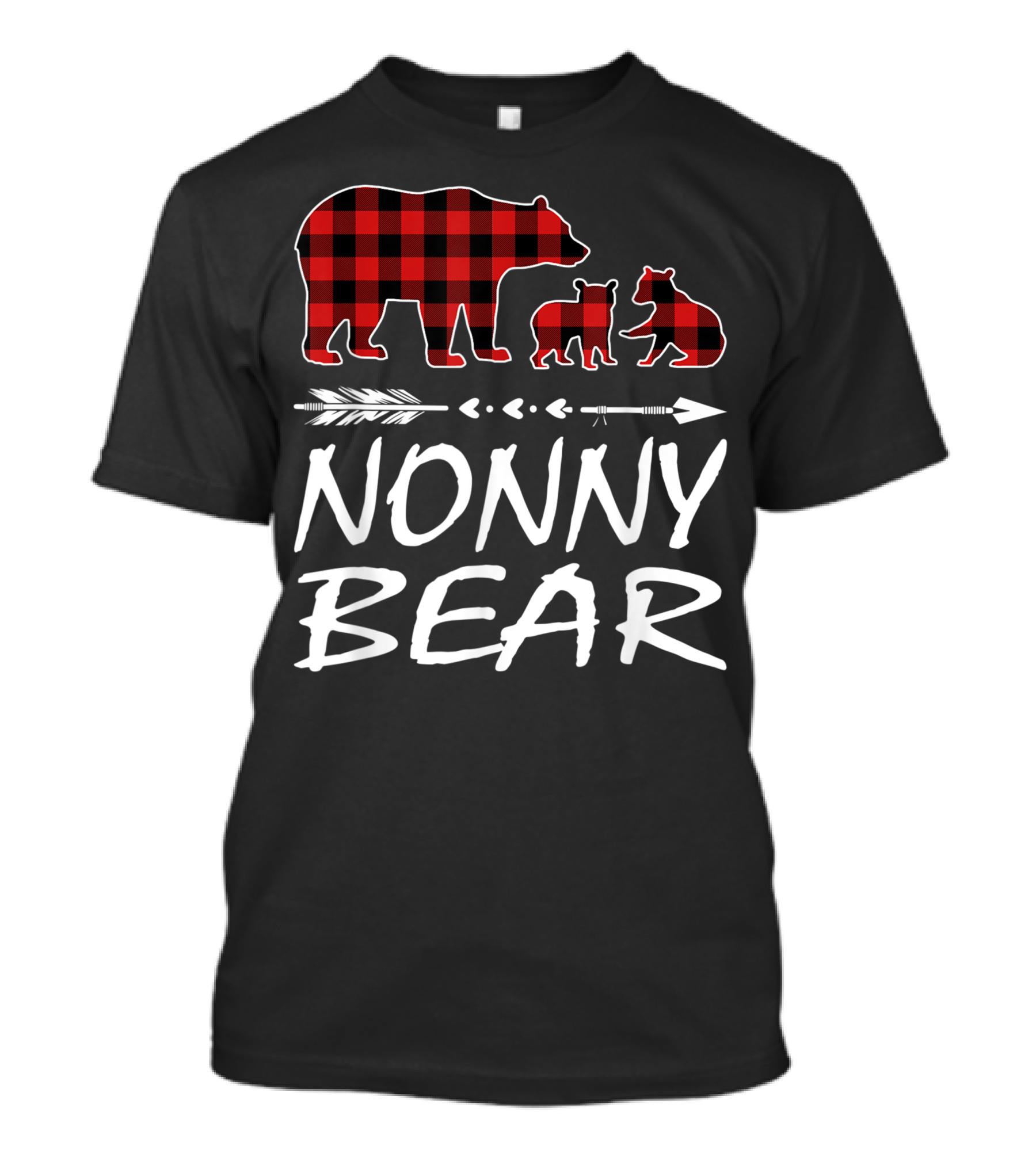 Nonny Bear With Two Cubs In Red Plaid With Arrows T-Shirt