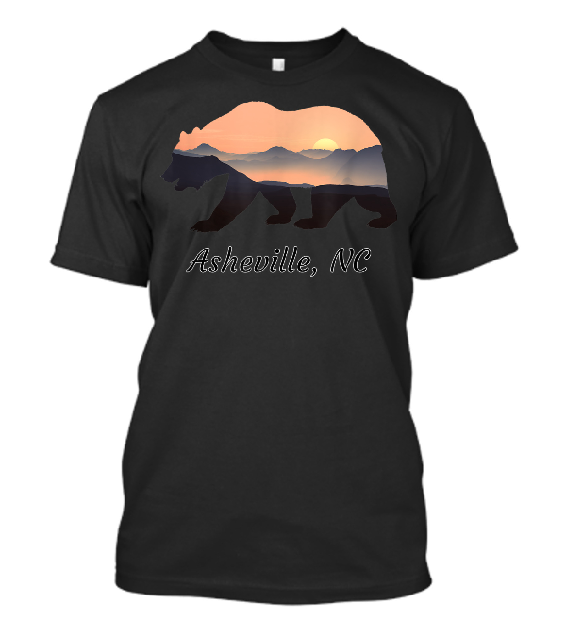 Asheville NC Blue Ridge Mountains Bear Silhouette Sunset Image T-Shirt