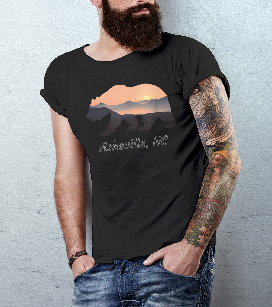 Asheville NC Blue Ridge Mountains Bear Silhouette Sunset Image T-Shirt