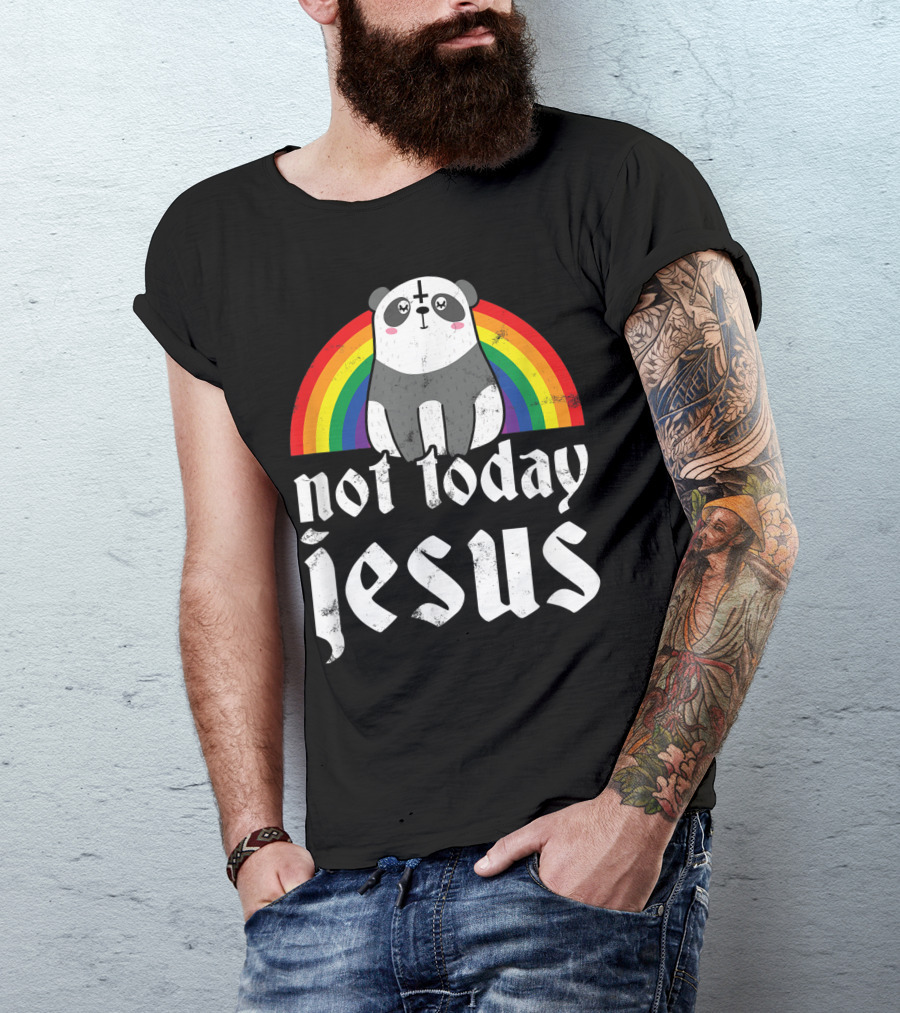 Not Today Jesus Rainbow Satanic Panda Goth Metal T-Shirt