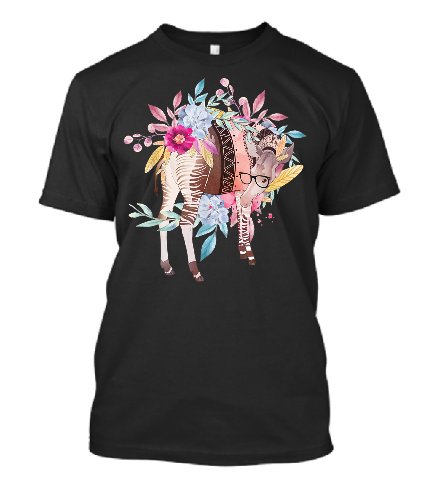 Okapi Wearing Glasses With Floral Patterns For Girls And Women Cute Baby Okapi T-Shirt