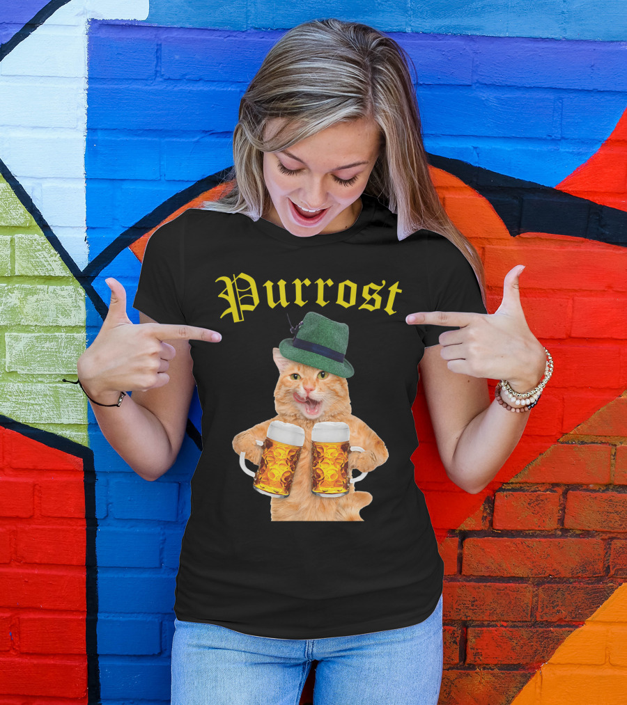 Purrost Oktoberfest Cat Kitty Drinking Beer With Hat T-Shirt