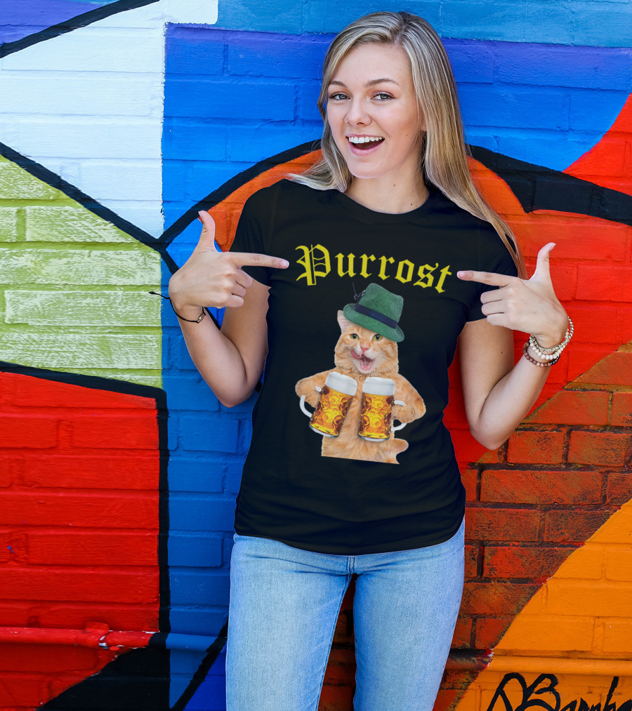 Purrost Oktoberfest Cat Kitty Drinking Beer With Hat T-Shirt