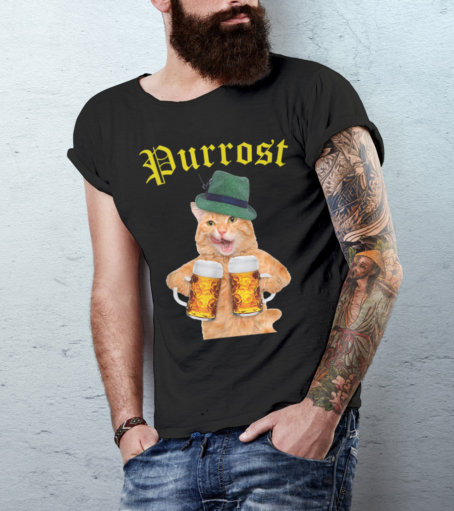Purrost Oktoberfest Cat Kitty Drinking Beer With Hat T-Shirt