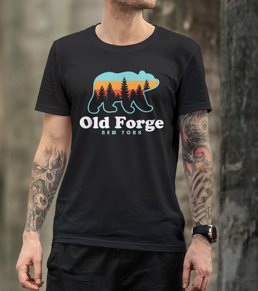 Old Forge New York Adirondacks Bear Silhouette Forest Sunset T-Shirt