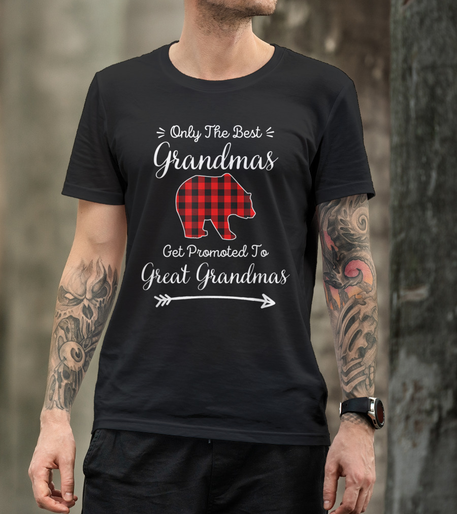 Only The Best Grandmas Get Promoted To Great Grandmas Bear Plaid T-Shirt