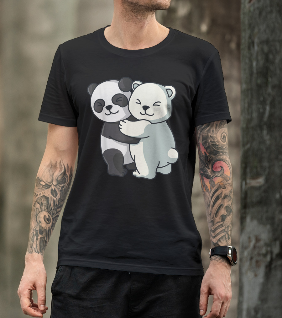 Panda And Polar Bear Cute Icebear Cuddle Animals Hugging Together T-Shirt
