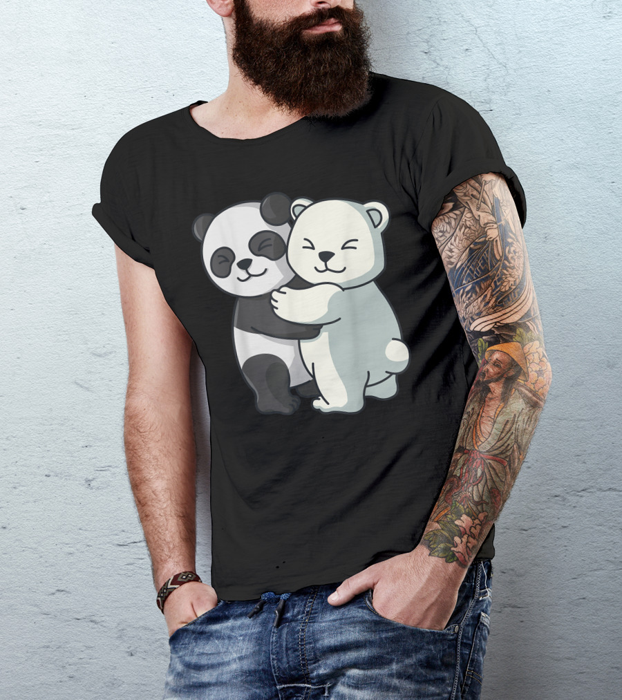 Panda And Polar Bear Cute Icebear Cuddle Animals Hugging Together T-Shirt