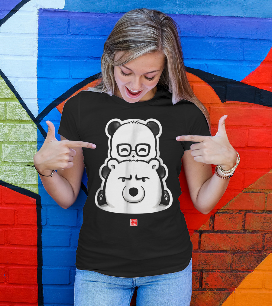 Panda And Polar Bear Bears Stacked Cuddly Friends T-Shirt
