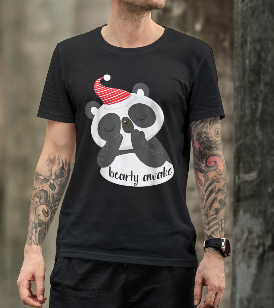 Bearly Awake Cute Panda Bear In Red Stripe Hat T-Shirt