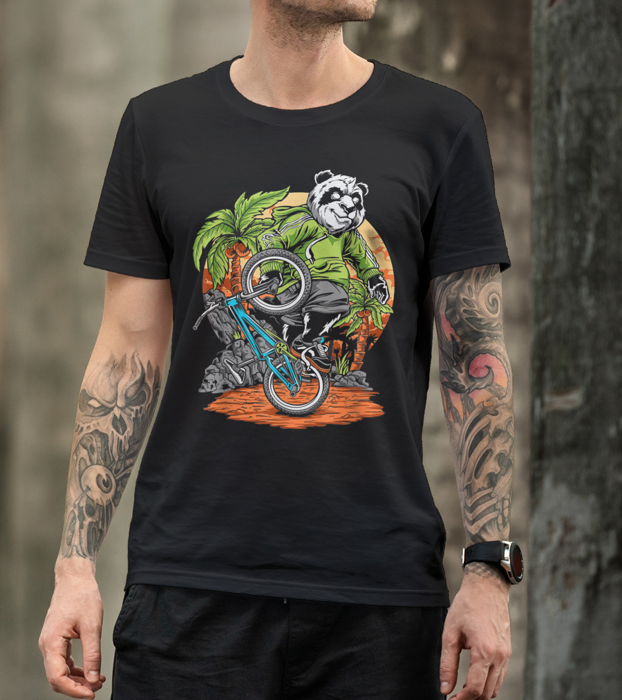 Panda Bear Bmx Tropical Stunt Adventure T-Shirt