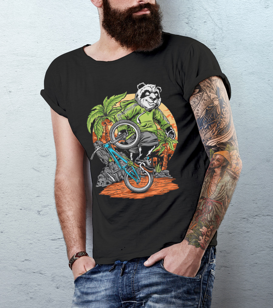 Panda Bear Bmx Tropical Stunt Adventure T-Shirt