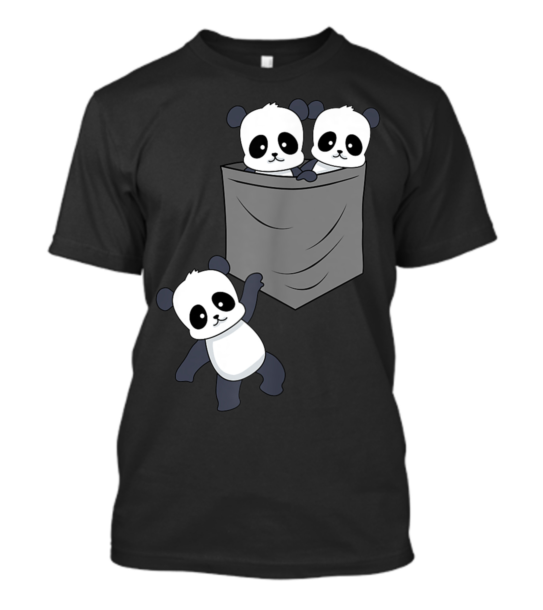 Panda Kawaii Anime Pocket Cute Baby Panda Bear Trio T-Shirt