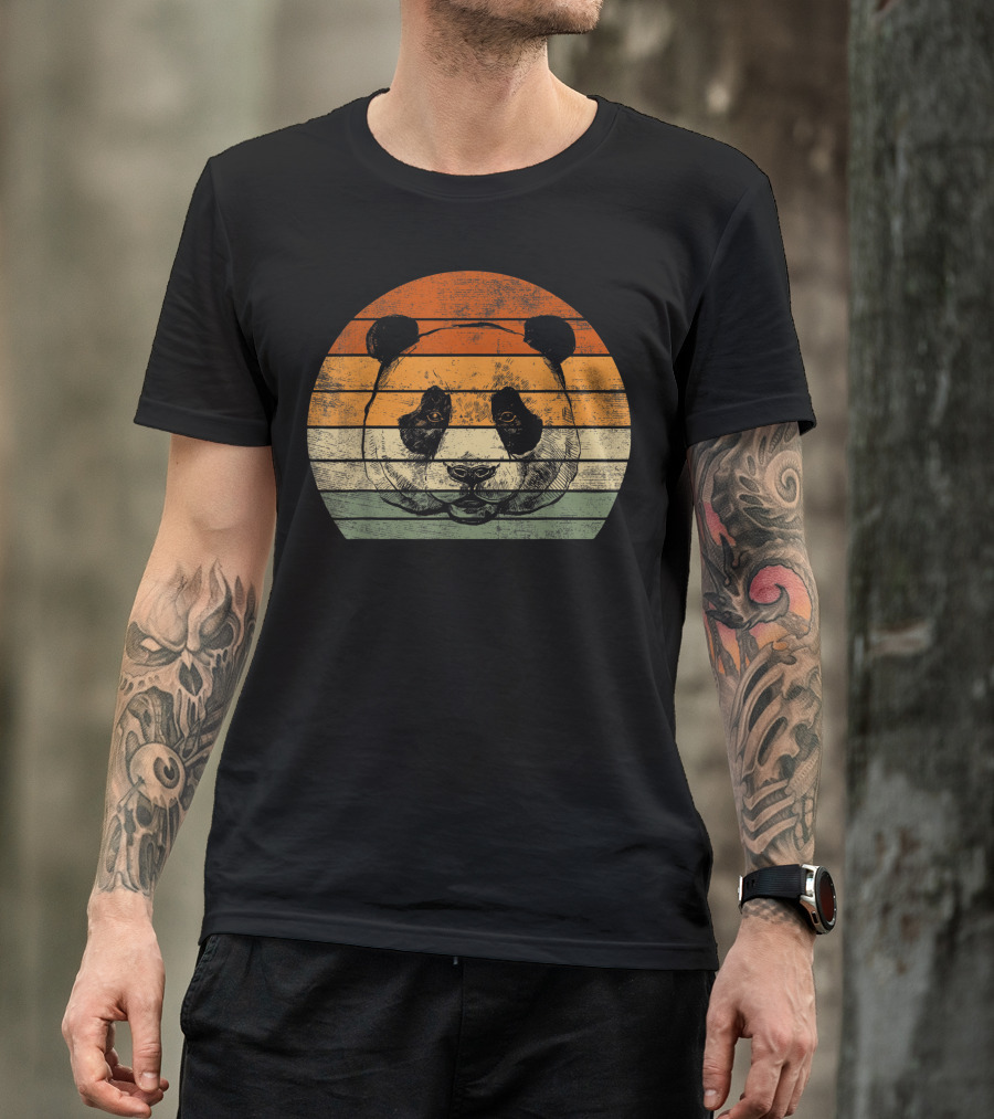 Panda Men Panda Bear Vintage Sunset Face T-Shirt