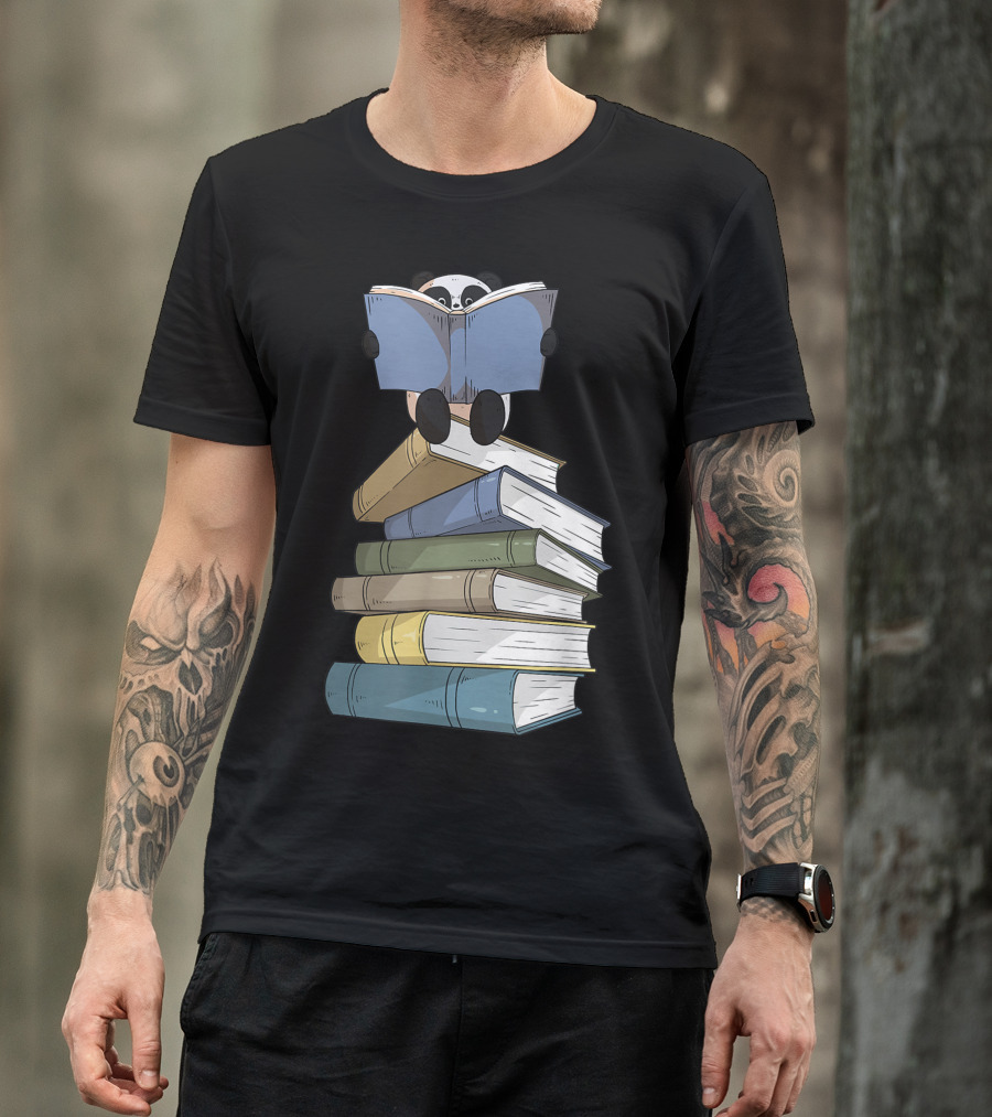 Panda Sitting On Book Stack Cute Reading Panda Bear Lover T-Shirt