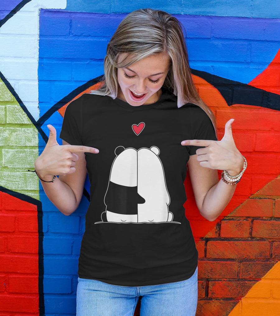 Panda Polar Bear Love Couples Girlfriend Valentines Day Heart T-Shirt