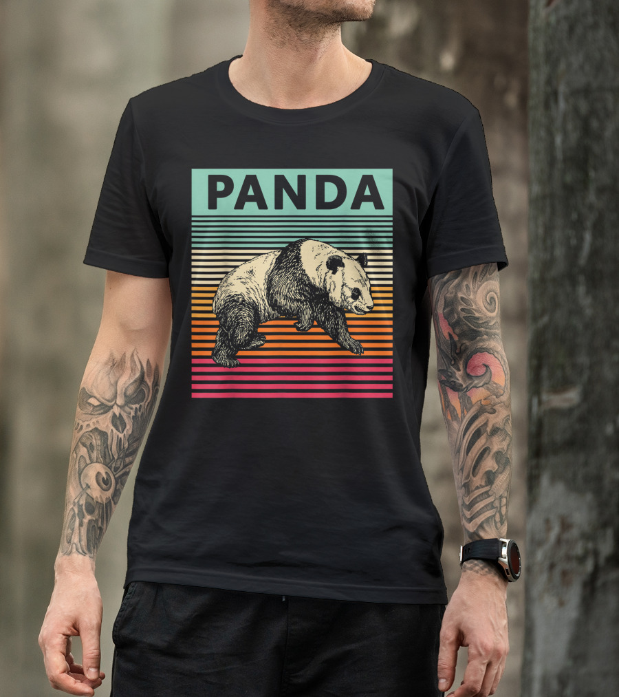 Panda Bear Cool Vintage Panda Retro Stripes T-Shirt