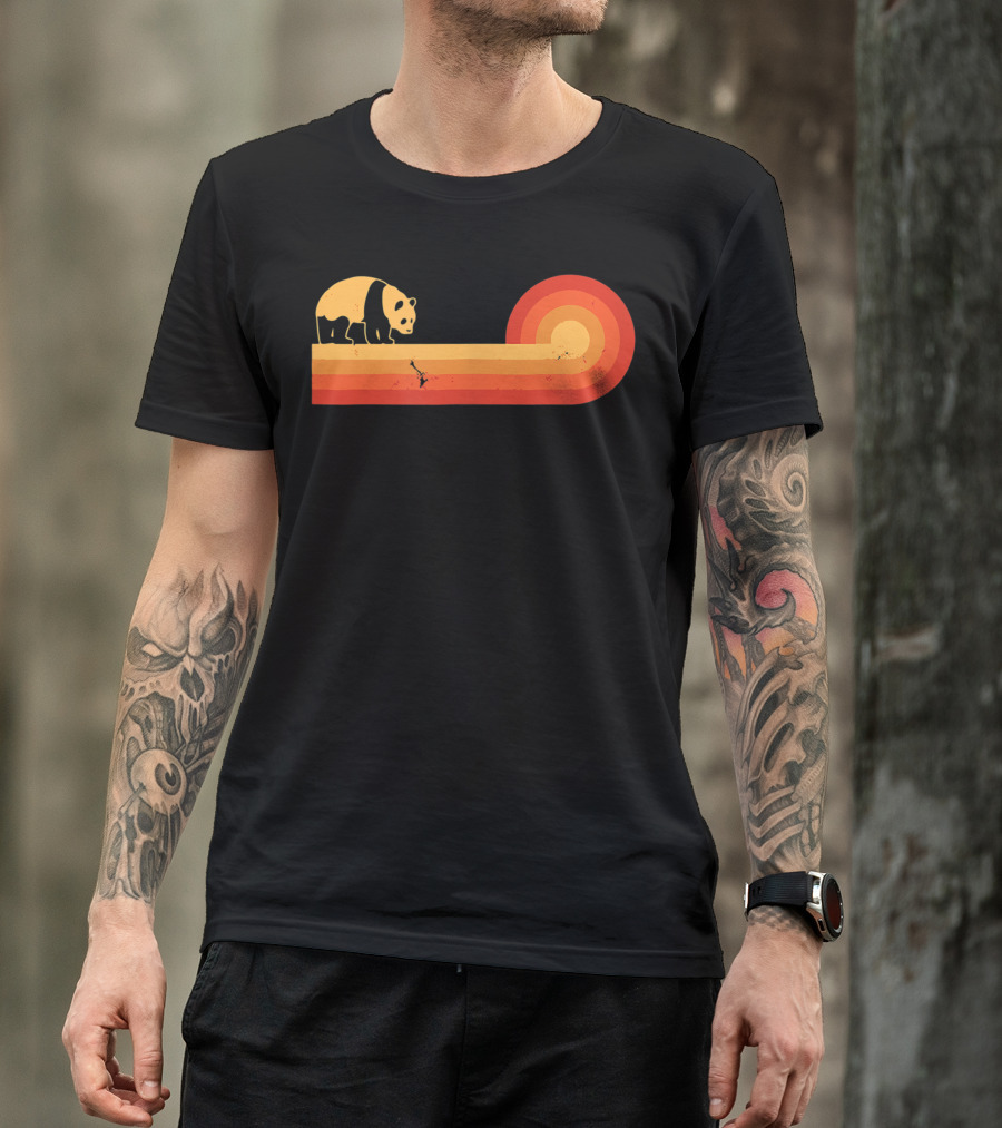 Panda Vintage Style 60S 70S Bear Lover Retro Sunset T-Shirt