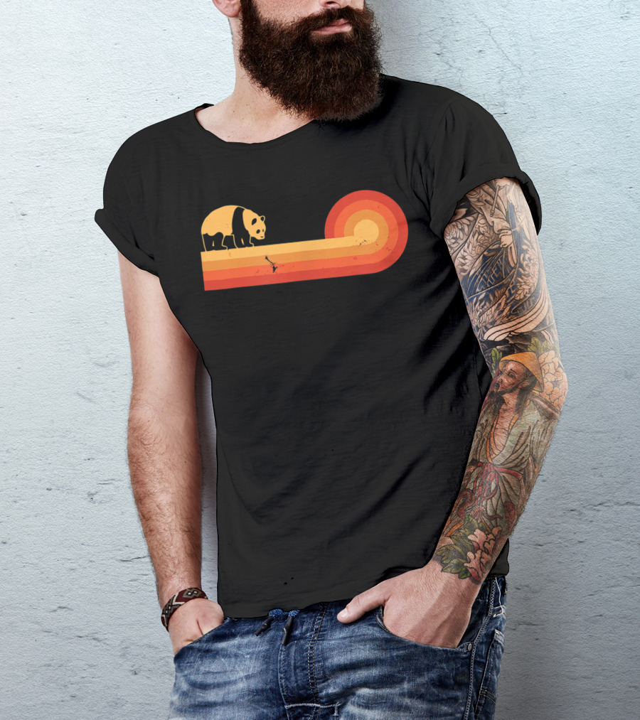 Panda Vintage Style 60S 70S Bear Lover Retro Sunset T-Shirt