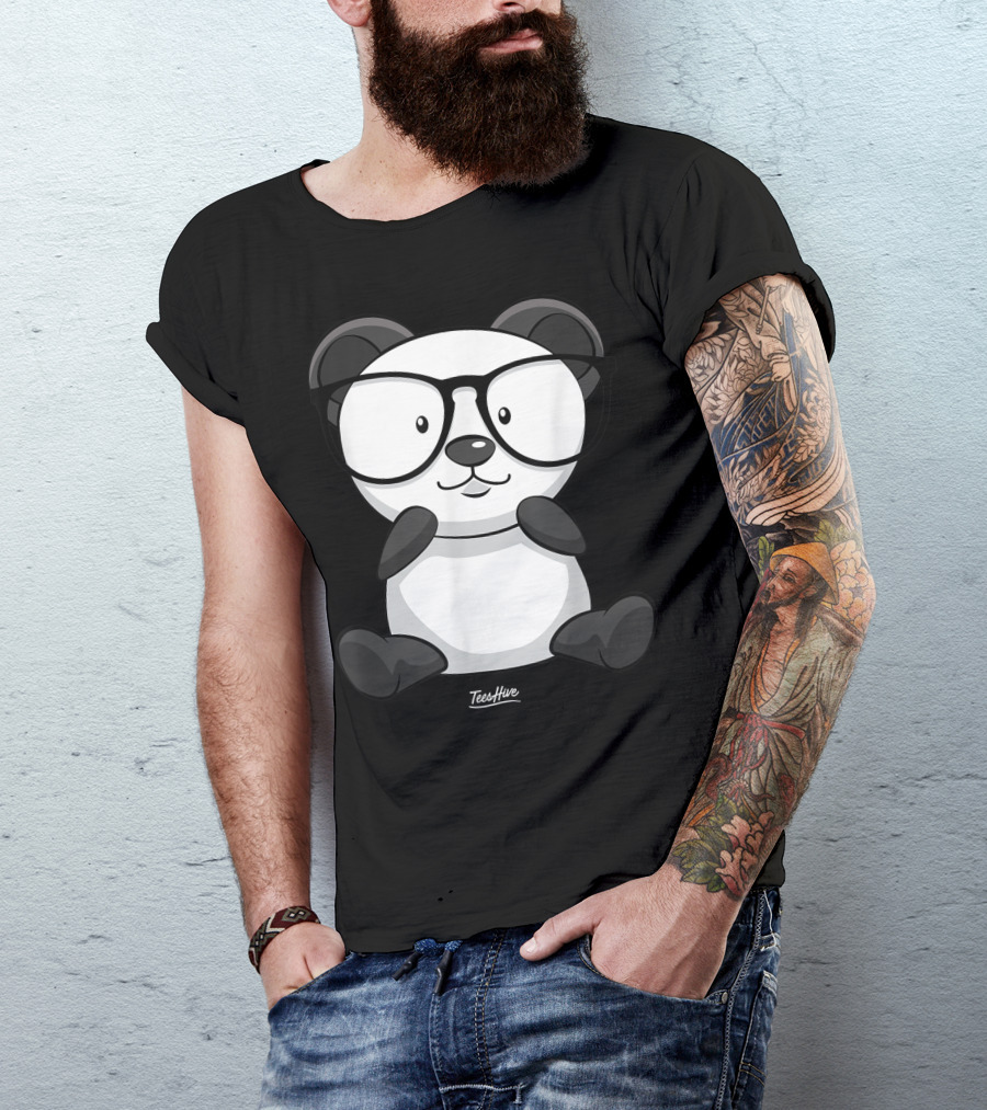 Panda Wearing Glasses TeesHive T-Shirt