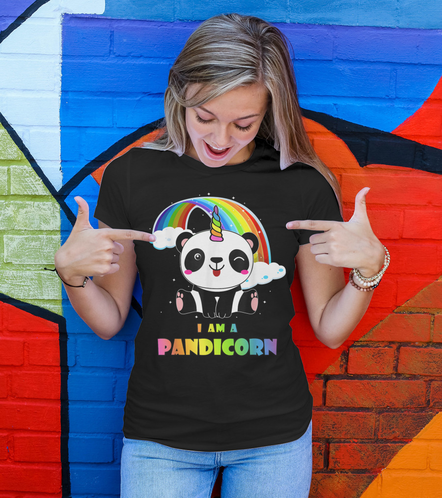 I Am A Pandicorn Panda Unicorn Rainbow Clouds T-Shirt