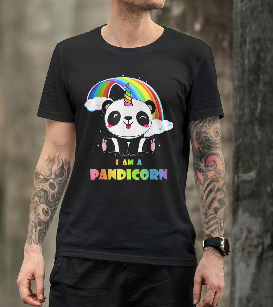 I Am A Pandicorn Panda Unicorn Rainbow Clouds T-Shirt