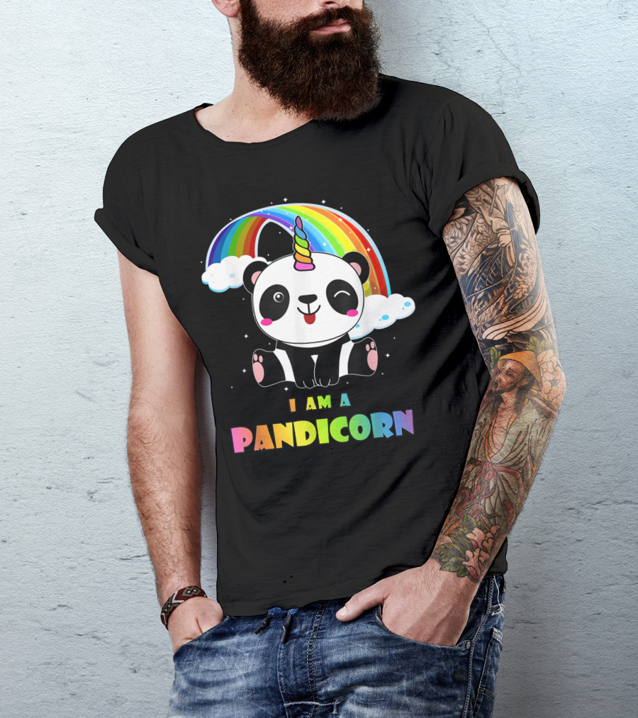 I Am A Pandicorn Panda Unicorn Rainbow Clouds T-Shirt