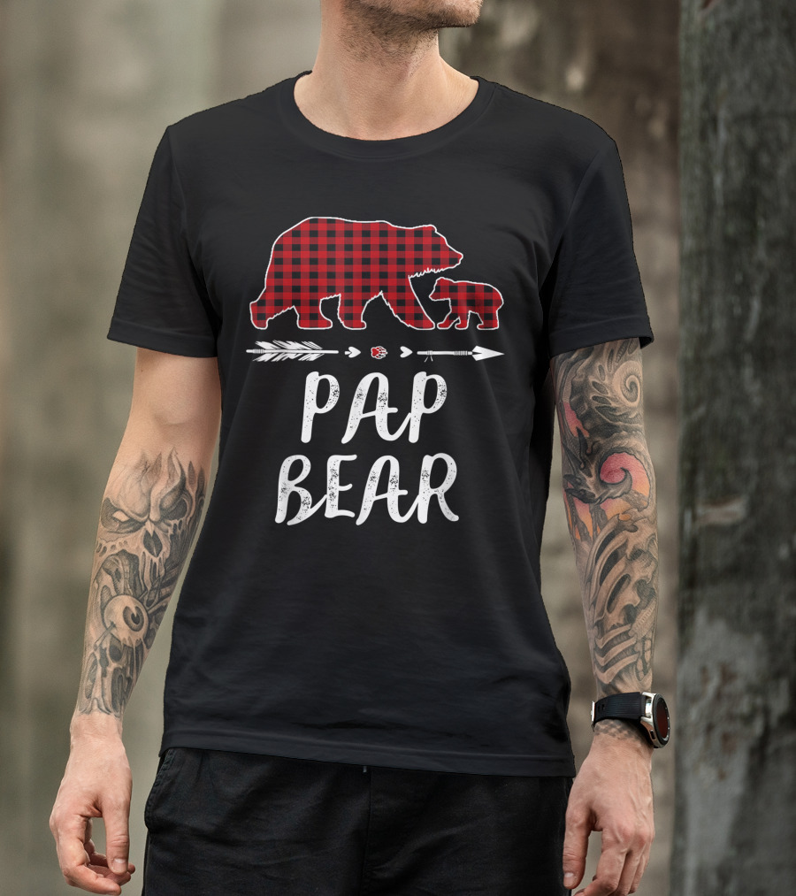 Pap Bear Red Plaid Buffalo Family Christmas Bear T-Shirt