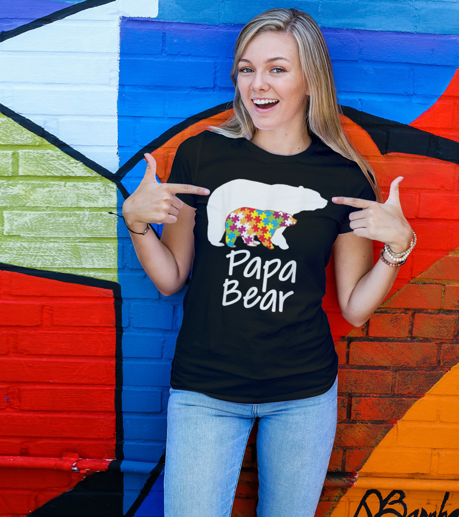 Papa Bear Autism Awareness Rainbow Puzzle T-Shirt