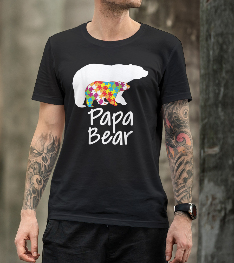 Papa Bear Autism Awareness Rainbow Puzzle T-Shirt