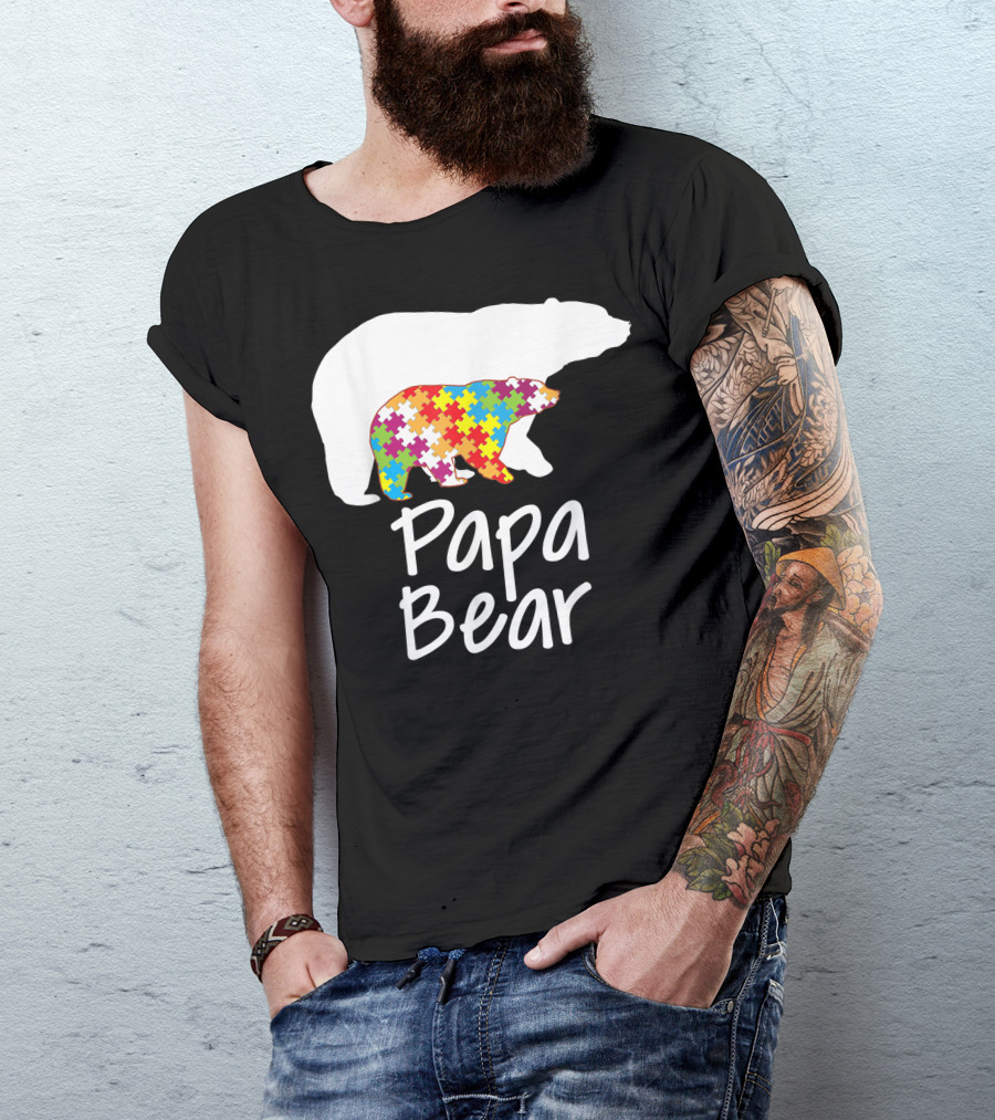 Papa Bear Autism Awareness Rainbow Puzzle T-Shirt