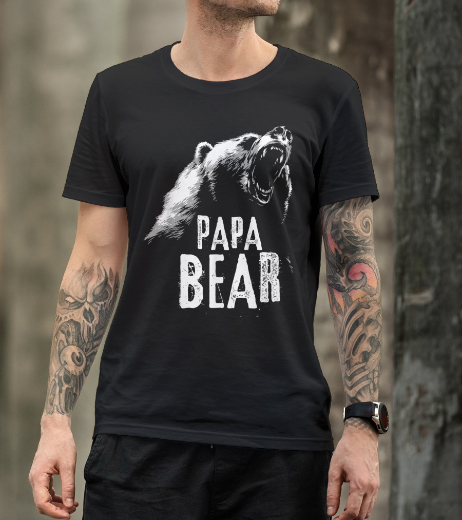 Papa Bear Best Dad Father Pop Bear Roaring T-Shirt