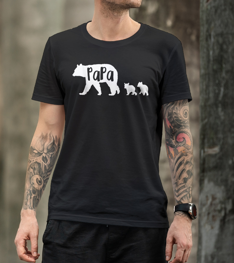 Papa Bear Dad Father With Cubs Papa With Two Cubs T-Shirt