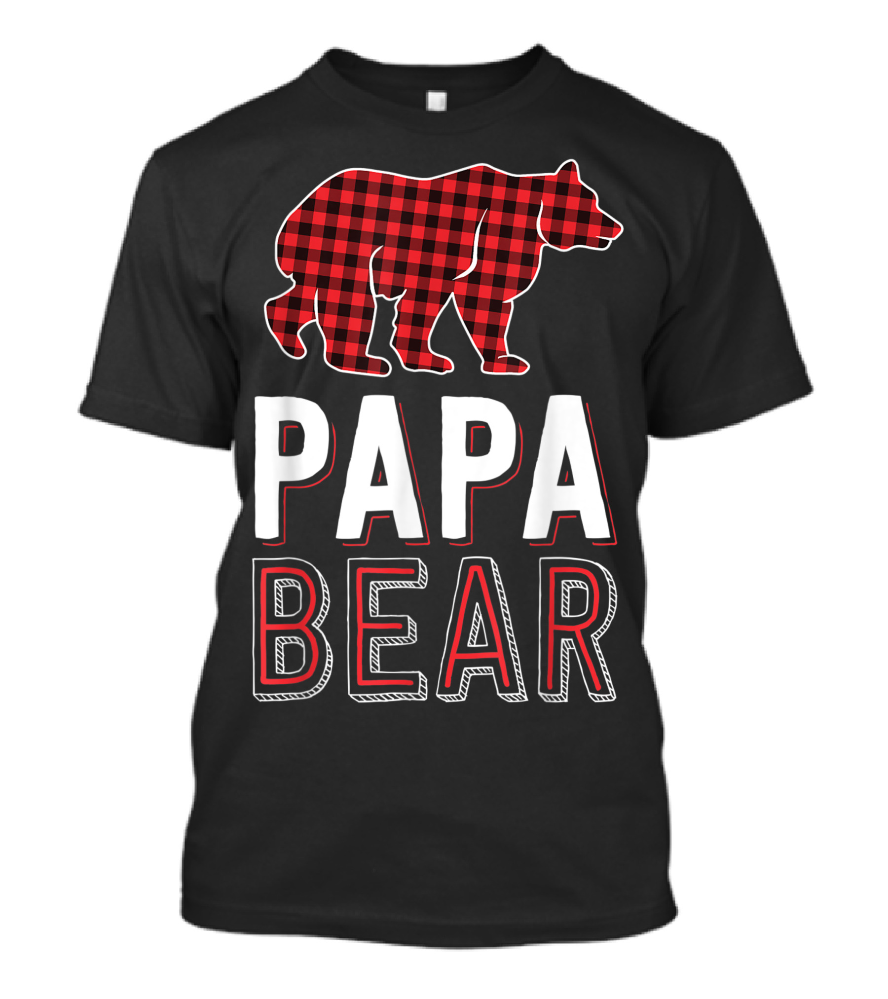 Papa Bear Dad Red Buffalo Plaid Bear T-Shirt
