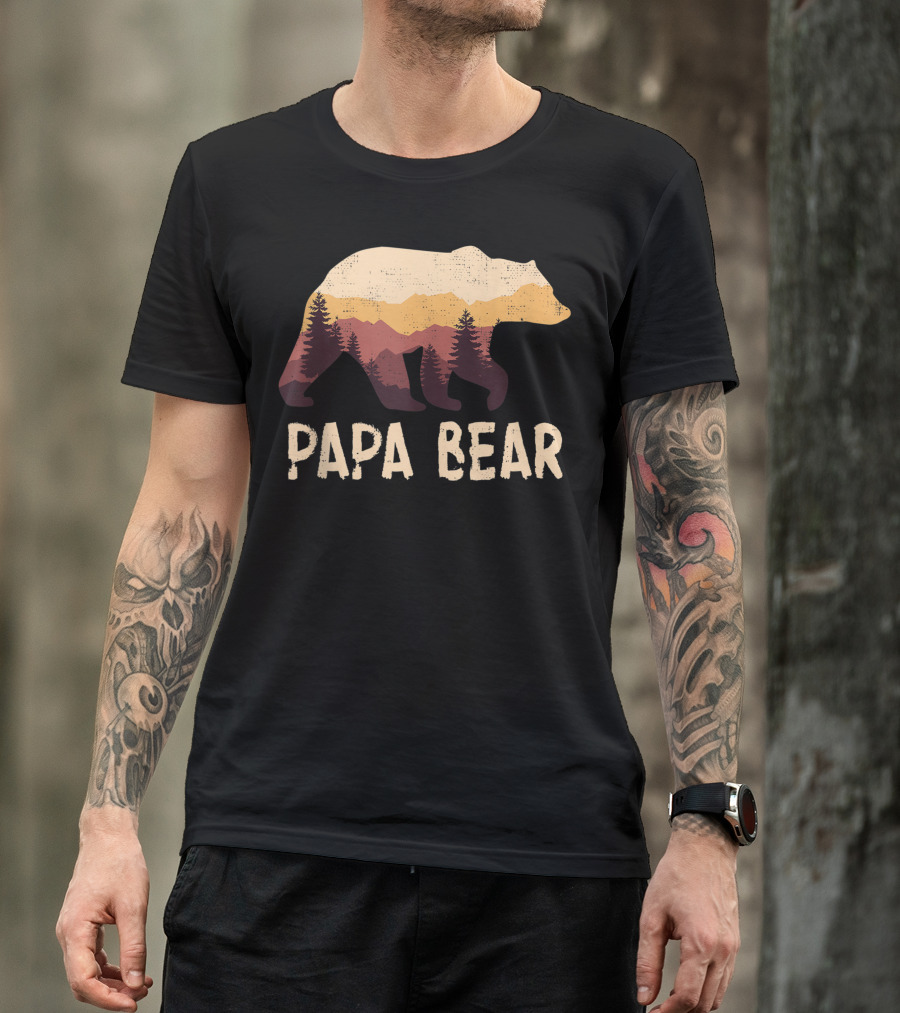 Papa Bear Rustic Mountain Forest Scene T-Shirt